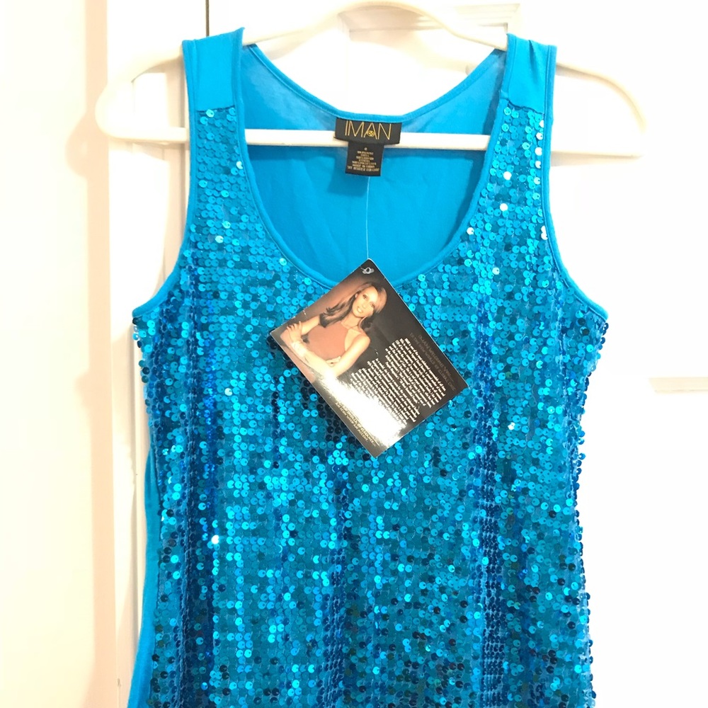 NEW IMAN blue sequins tank stretchy